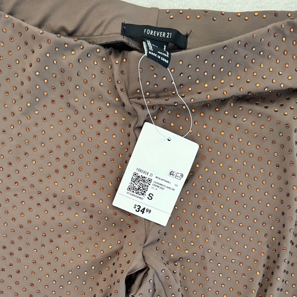 NWT Forever 21 set suit with rhinestones Brown Short Sleeve Top Pants S brown - Picture 6 of 9